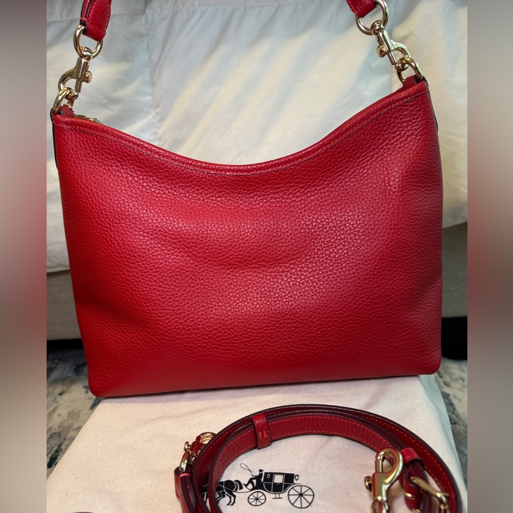 Coach Laurel Pebbled Leather Shoulder Bag in Red - Picture 4 of 11
